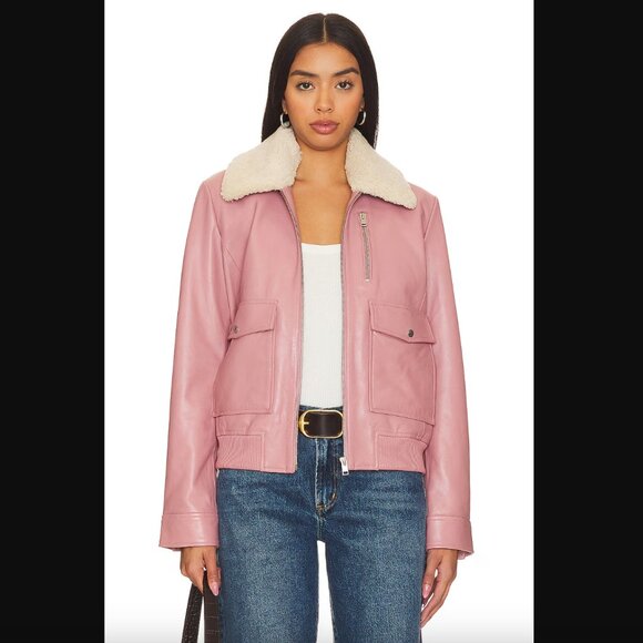 Lamarque Jackets & Blazers - Lamarque Klemence Bomber Leather Jacket, 100% Lamb Leather, Mauve Pink, Size XS